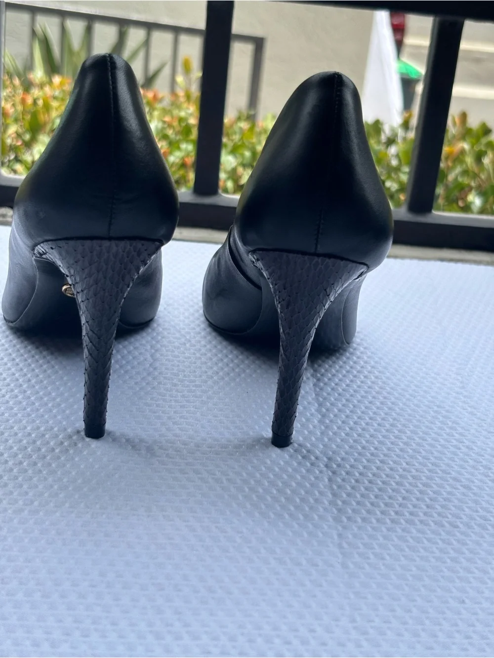 Tory Burch Black Mabel Watersnake Heel Pointed-Toe Leather Pumps